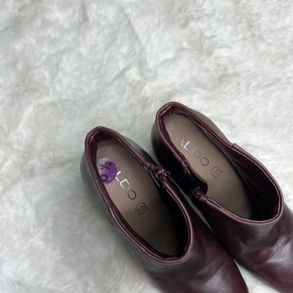 Aldo Leather Ankle Booties Size Eur 6.5 wine color block heel - Picture 9 of 13